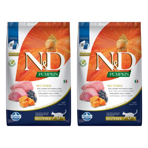 Karma dla kota FARMINA N&D Neutered Jagnięcina z dynią i borówkami Adult 2 x 5 kg