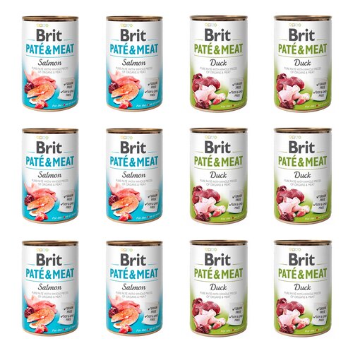 Karma dla psa BRIT Paté & Meat Mix smaków Łosoś, Kaczka 12 x 400 g