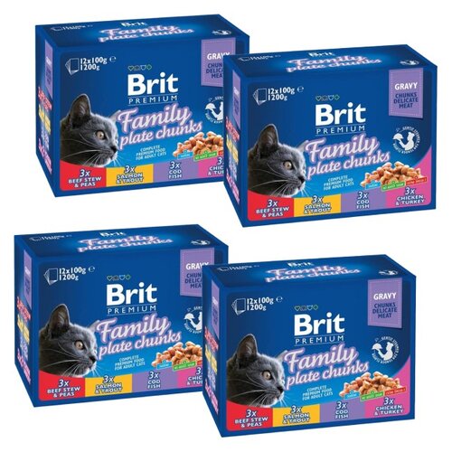 Karma dla kota BRIT Premium Adult Family Plate Chunks Mix smaków (48 x 100g)