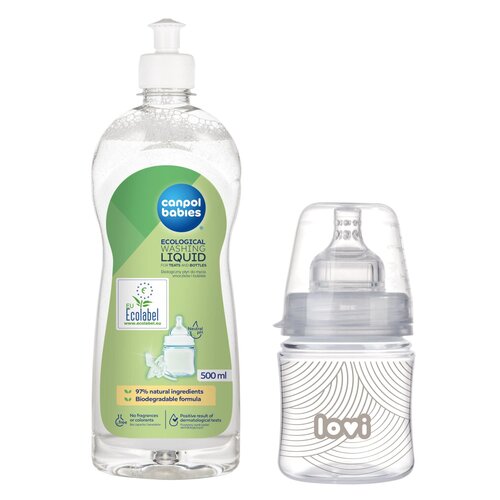 Butelka LOVI Trends Harmony 120 ml Przezroczysty + Płyn CANPOL BABIES do mycia smoczków i butelek 500 ml