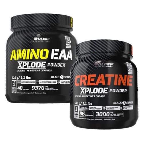 Aminokwasy EAA OLIMP Xplode Powder Owocowy (520 g) + Kreatyna OLIMP Xplode Powder Grejpfrutowy (500 g)