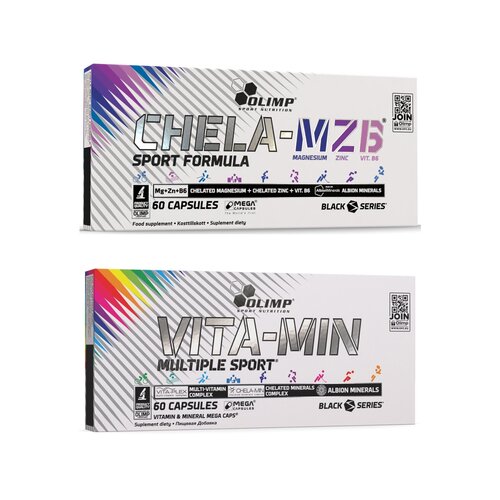 Kompleks witamin OLIMP Chela-MZB Sport Formula Mega Caps (60 kapsułek) + Kompleks witamin i minerałów OLIMP Vita-Min Multiple Sport Mega Caps (60 kapsułek)
