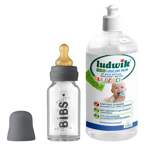 Butelka BIBS Babby Glass Bottle Iron 110 ml + Płyn do mycia butelek i smoczków LUDWIK CG1010102ZEKL0121 475 ml
