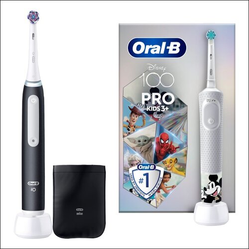 Szczoteczka magnetyczna ORAL-B iO 3 White Clean Czarny (końcówka wybielająca + pokrowiec) + Szczoteczka rotacyjna ORAL-B Kids Pro Kraina Lodu + Etui