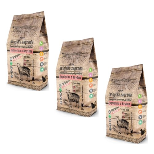 Karma dla kota WIEJSKA ZAGRODA Jagnięcina z krylem 3 x 1.6 kg