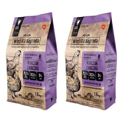 Karma dla kota WIEJSKA ZAGRODA Kurczak z kaczką 2 x 1.6 kg