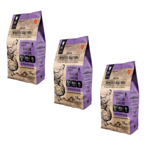 Karma dla kota WIEJSKA ZAGRODA Kurczak z kaczką 3 x 1.6 kg