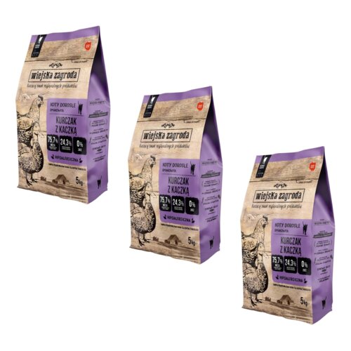 Karma dla kota WIEJSKA ZAGRODA Kurczak z kaczką 3 x 5 kg
