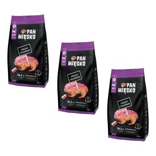 Karma dla kota PAN MIĘSKO Cielęcina z krewetkami 3 x 1.6 kg