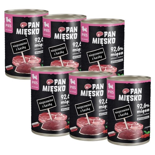 Karma dla psa PAN MIĘSKO Wieprzowina z kaczką 6 x 800 g