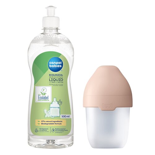 Butelka LOVI Mammafeel 150 ml Przezroczysto-pomarańczowy + Płyn CANPOL BABIES do mycia smoczków i butelek 500 ml