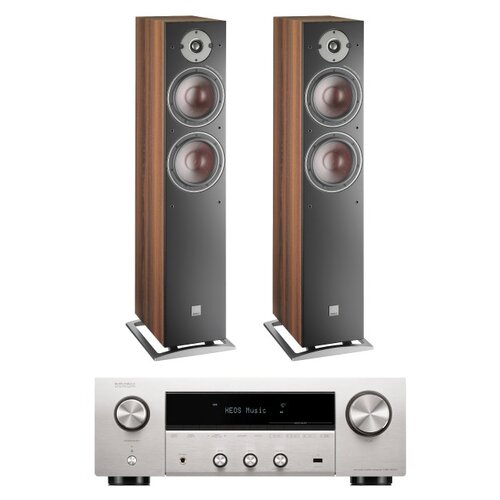 Amplituner DENON DRA-900H Srebrny + Kolumny głośnikowe DALI Oberon 7 Ciemny orzech (2 szt.)