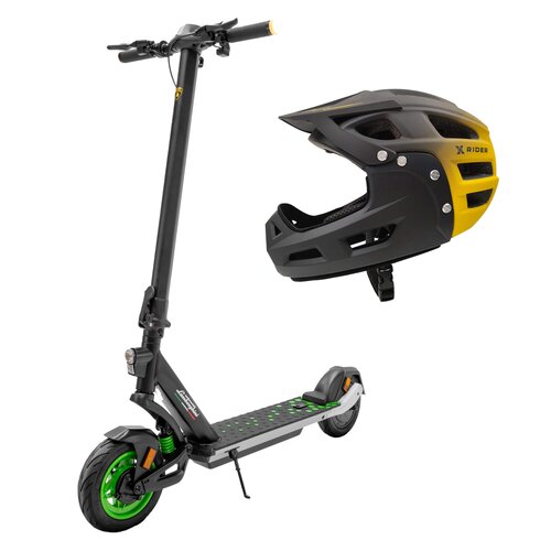 Hulajnoga elektryczna LAMBORGHINI AL2 35km 350W Amortyzacja 10" Czarny + Kask rowerowy XRIDER XR00FH01 Czarno-żółty MTB (rozmiar L)