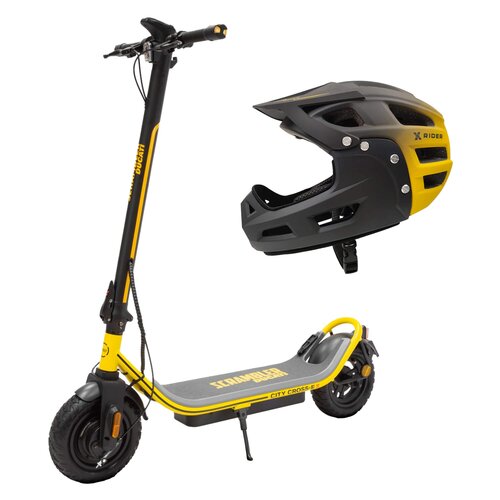 Hulajnoga elektryczna DUCATI Scrambler City Cross-E E-Scooter Cross-E X Off Czarno-żółty kierunkowskazy + Kask rowerowy XRIDER XR00KFH01 Czarno-żółty MTB (rozmiar S)