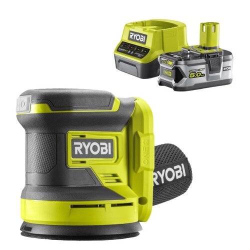 Szlifierka mimośrodowa RYOBI RROS18-0 + Akumulator RYOBI RC18120-150 5Ah 18V + Ładowarka