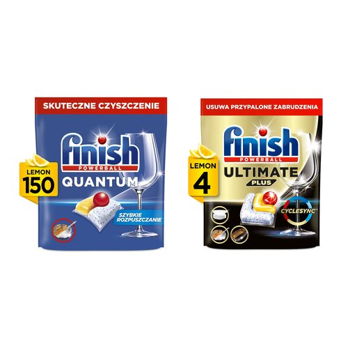 Kapsułki do zmywarki FINISH Powerball Quantum All in 1 Lemon - 150 szt. + Kapsułki do zmywarek FINISH Powerball Ultimate Plus All In 1 Lemon - 4 szt.
