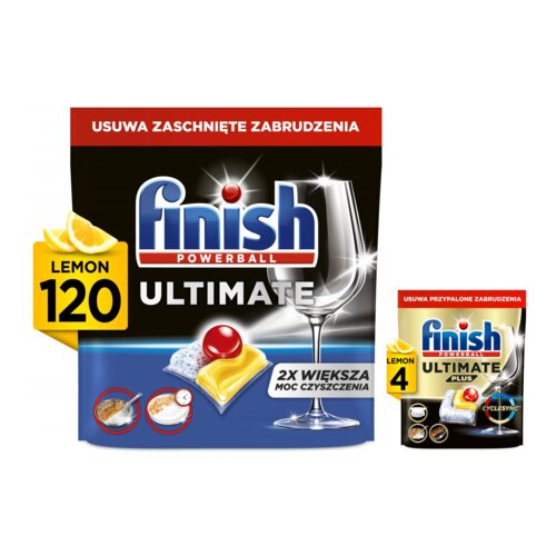 Kapsułki do zmywarki FINISH Powerball Ultimate All in 1 Lemon - 120 szt. + Kapsułki do zmywarek FINISH Powerball Ultimate Plus All In 1 Lemon - 4 szt.