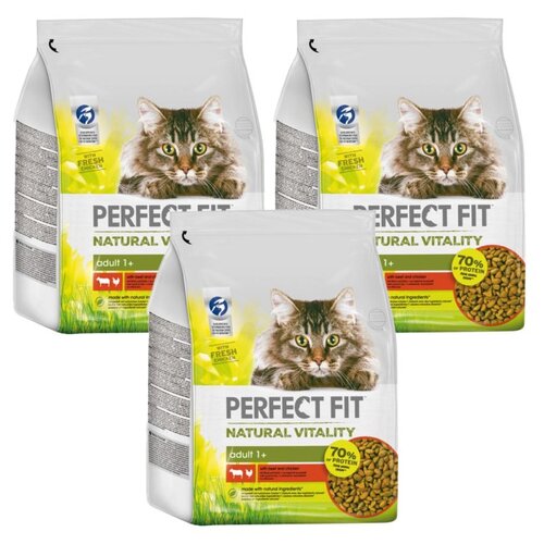 Karma dla kota PERFECT FIT Natural Vitality Wołowina i kurczak 3 x 2.4 kg