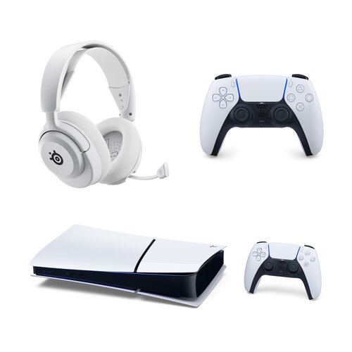Konsola SONY PlayStation 5 Digital Slim + Kontroler SONY DualSense Biały + Słuchawki STEELSERIES Arctis Nova 5P Wireless, Nauszne, Dźwięk przestrzenny Biały