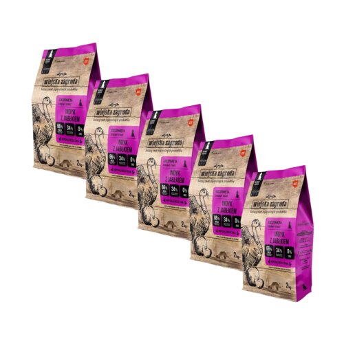 Karma dla psa WIEJSKA ZAGRODA Junior Indyk z jabłkiem M 5 x 2 kg