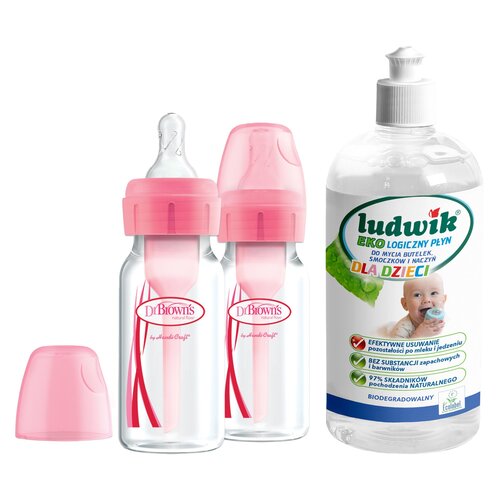 Butelka DR BROWNS Options+ Różowy (2 szt.) + Płyn do mycia butelek i smoczków LUDWIK CG1010102ZEKL0121 475 ml