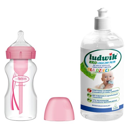 Butelka DR BROWNS Options+ 270 ml Różowy + Płyn do mycia butelek i smoczków LUDWIK CG1010102ZEKL0121 475 ml