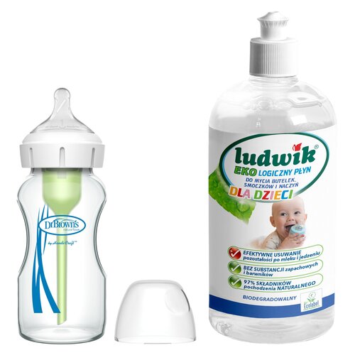 Butelka szklana DR BROWNS Options+ 270 ml + Płyn do mycia butelek i smoczków LUDWIK CG1010102ZEKL0121 475 ml