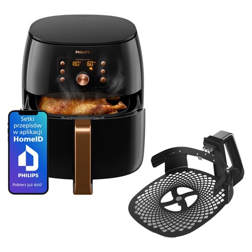 Frytkownica beztłuszczowa PHILIPS Ovi Smart XXL HD9867/90 Air Fryer + Zestaw do pizzy PHILIPS HD9953/00 do Air Fryer Ovi Smart XXL