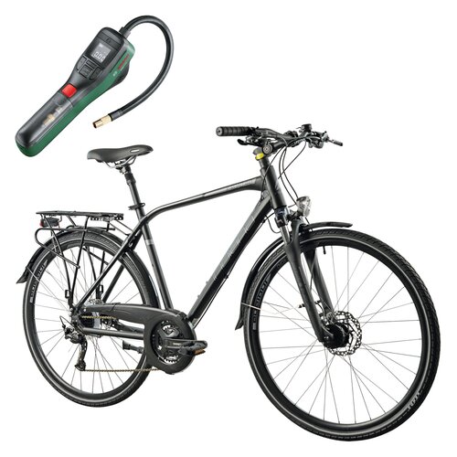 Rower trekkingowy INDIANA X-Road 4.0 M23 28 cali męski Czarno-szary + Pompka rowerowa BOSCH EasyPump 0603947000