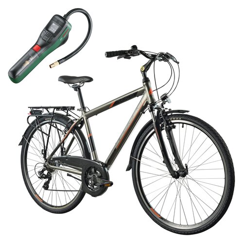 Rower trekkingowy INDIANA X-Road 1.0 M17 28 cali męski Brązowy 2024 + Pompka rowerowa BOSCH EasyPump 0603947000