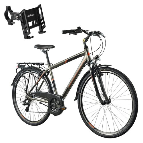 Rower trekkingowy INDIANA X-Road 1.0 M17 28 cali męski Brązowy 2024 + Uchwyt na telefon do roweru VÖGEL VUC601