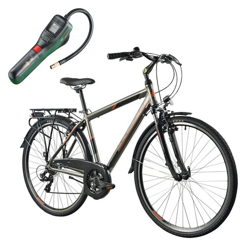 Rower trekkingowy INDIANA X-Road 1.0 M19 28 cali męski Brązowy 2024 + Pompka rowerowa BOSCH EasyPump 0603947000