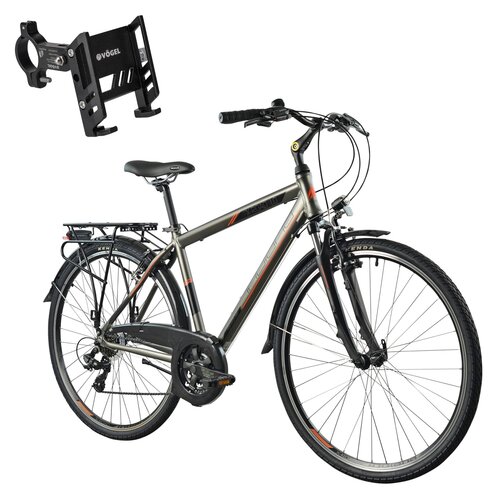 Rower trekkingowy INDIANA X-Road 1.0 M23 28 cali Amar męski Brązowy + Uchwyt na telefon do roweru VÖGEL VUC601