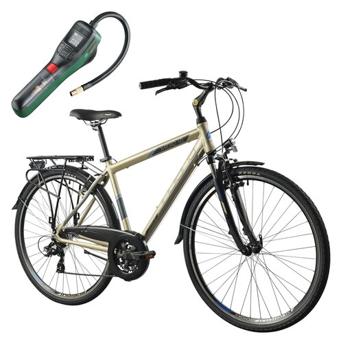 Rower trekkingowy INDIANA X-Road 1.0 M17 28 cali Amar męski Piaskowy + Pompka rowerowa BOSCH EasyPump 0603947000
