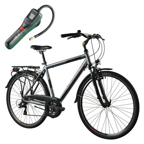Rower trekkingowy INDIANA X-Road 1.0 M19 28 cali Amar męski Szary + Pompka rowerowa BOSCH EasyPump 0603947000