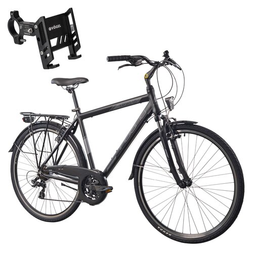 Rower trekkingowy INDIANA X-Road 1.0 M17 28 cali (NT-210DG) męski Czarny + Uchwyt na telefon do roweru VÖGEL VUC601