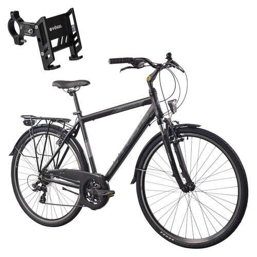 Rower trekkingowy INDIANA X-Road 1.0 M23 28 cali męski Czarny 2024 + Uchwyt na telefon do roweru VÖGEL VUC601
