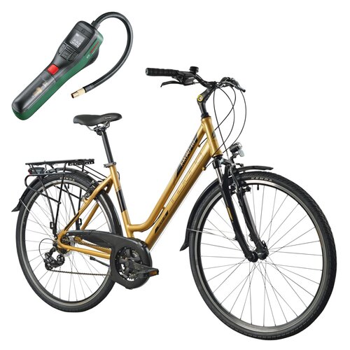 Rower trekkingowy INDIANA X-Road 1.0 D19 28 cali damski Jasnobrązowy + Pompka rowerowa BOSCH EasyPump 0603947000
