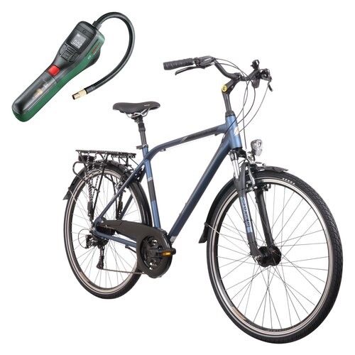 Rower trekkingowy INDIANA X-Road 3.0 M23 28 cali Artek męski Niebieski + Pompka rowerowa BOSCH EasyPump 0603947000