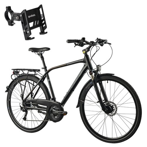 Rower trekkingowy INDIANA X-Road 5.0 M21 28 cali (Altus FD-M370/Alivio RD-M3100 9x3) męski Czarno-szaro-brązowy + Uchwyt na telefon do roweru VÖGEL VUC601