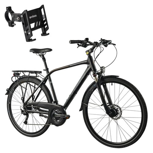 Rower trekkingowy INDIANA X-Road 5.0 M23 28 cali (Altus FD-M370/Alivio RD-M3100 9x3) męski Czarno-szaro-brązowy + Uchwyt na telefon do roweru VÖGEL VUC601
