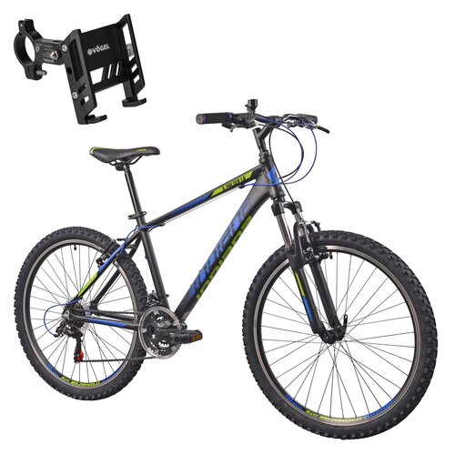 Rower górski MTB INDIANA X-Pulser 1.6 M15 26 cali (LB 919) męski Czarno-niebieski + Uchwyt na telefon do roweru VÖGEL VUC601