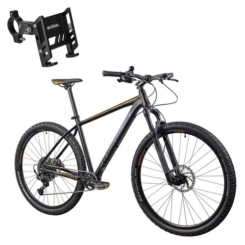 Rower górski MTB INDIANA X-Pulser 6.9 M19 29 cali męski Czarno-brązowy + Uchwyt na telefon do roweru VÖGEL VUC601