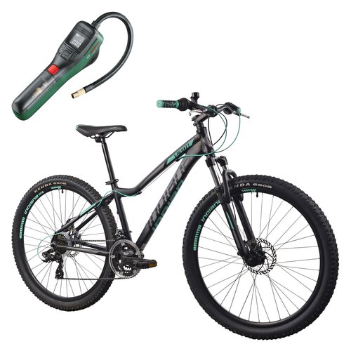 Rower górski MTB INDIANA X-Pulser 2.7 D19 27.5 cala damski Czarno-miętowy + Pompka rowerowa BOSCH EasyPump 0603947000