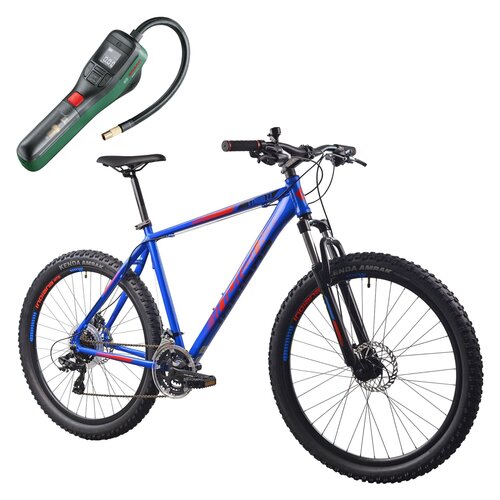 Rower górski MTB INDIANA X-Enduro 2.7 M19 27.5 cala męski Niebiesko-czerwony + Pompka rowerowa BOSCH EasyPump 0603947000