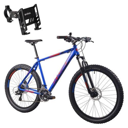 Rower górski MTB INDIANA X-Enduro 2.7 M19 27.5 cala (SF-A210/SF-A210) męski Niebiesko-czerwony + Uchwyt na telefon do roweru VÖGEL VUC601