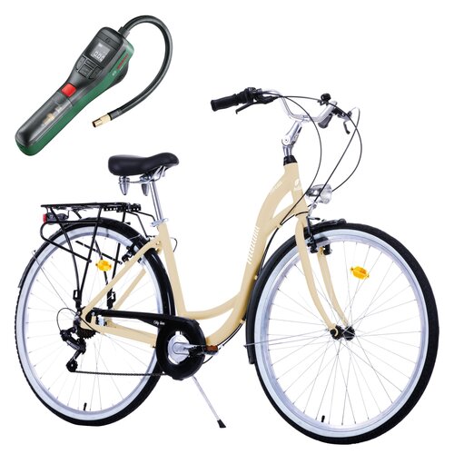Rower miejski INDIANA Moena A7ZP 28 cali damski Cappuccino + Pompka rowerowa BOSCH EasyPump 0603947000