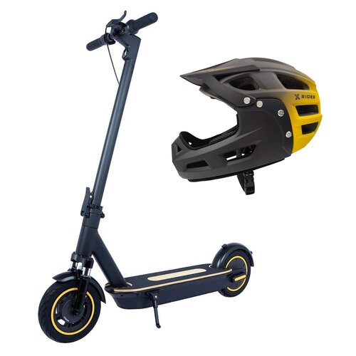 Hulajnoga elektryczna XRIDER M10 65km 500W Amortyzacja 10" Czarny + Kask rowerowy XRIDER XR00FH01 Czarno-żółty MTB (rozmiar L)