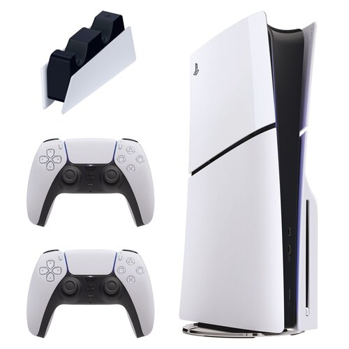 Konsola SONY PlayStation 5 Slim + 2 Kontrolery SONY DualSense Biały + Stacja ładująca SONY DualSense