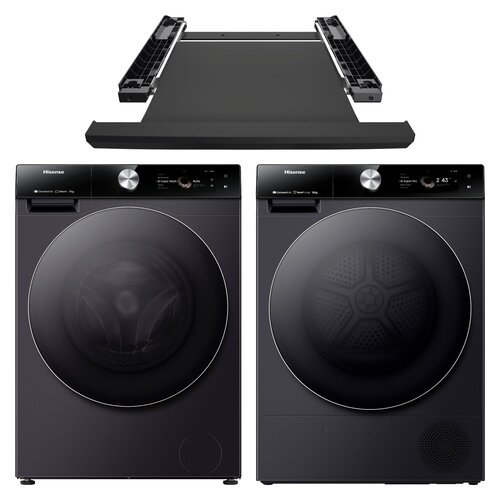 Pralka HISENSE WF7S1247BB Seria 7S 12kg 1400 obr Wi-Fi ConnectLife Autodozowanie AI SuperWash Ekran TFT Smart Assist + Suszarka HISENSE DH7S107BB Seria 7S Wi-Fi ConnectLife AI SuperDry Ekran TFT Samoczyszczacy wymiennik ciepła + Łącznik HISENSE WZXX90-BEB